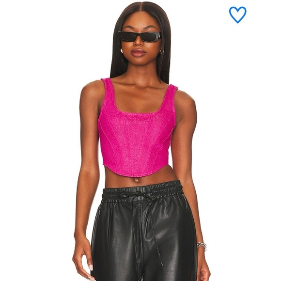 Superdown M Hot Pink Barbiecore Victorian Inspired Feminine Denim Corset Top - Picture 1 of 7